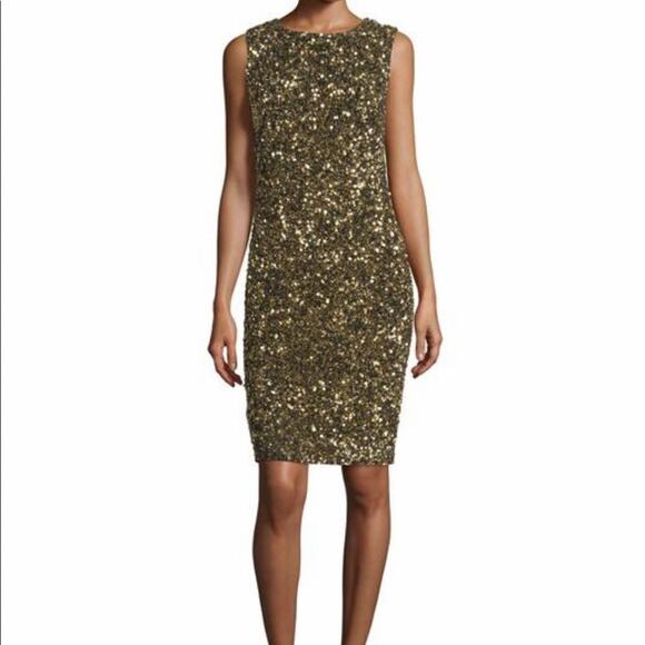 Theia gold sequin sleeveless cowl back dress - Picture 2 of 9